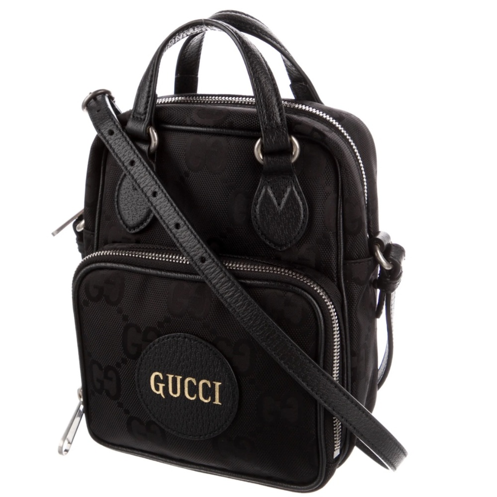 Authentic Gucci Black GG Canvas Crossbody with Gold Logo Patch